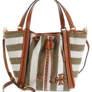 Tory Burch $598 135645 McGraw Stripe Drawstring Dragonfly Satchel NWT!